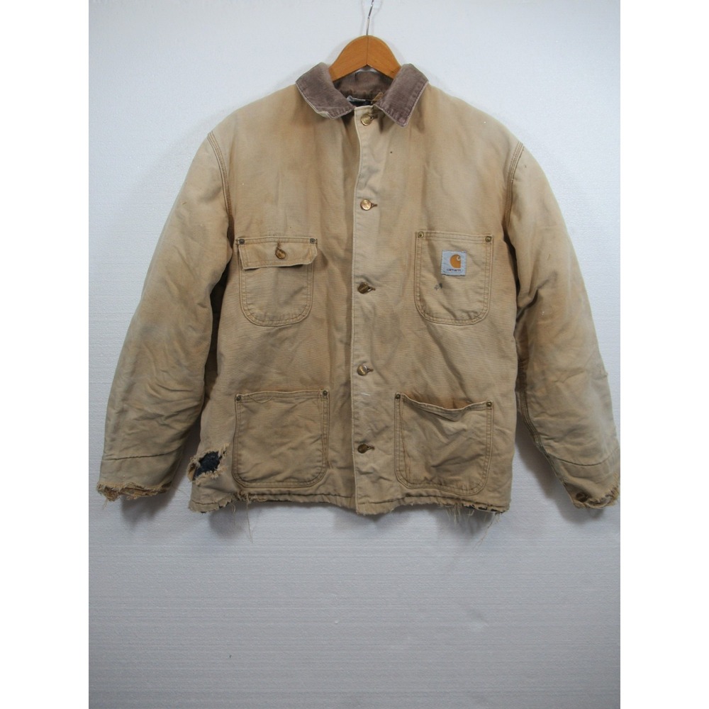 Vintage Carhartt Blanket Lined Jacket Men Distressed Destroyed Thrashed Workwear